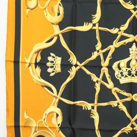 HERMES Carre 90 Scarf Crown Silk Yellow Auth am8845 - Picture 9 of 12